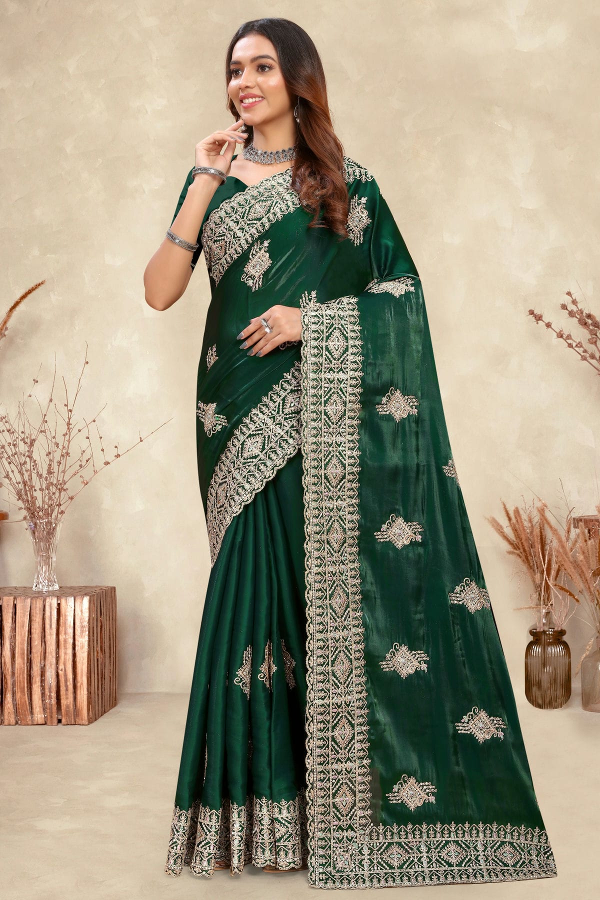 Green Colour Crepe Silk Saree