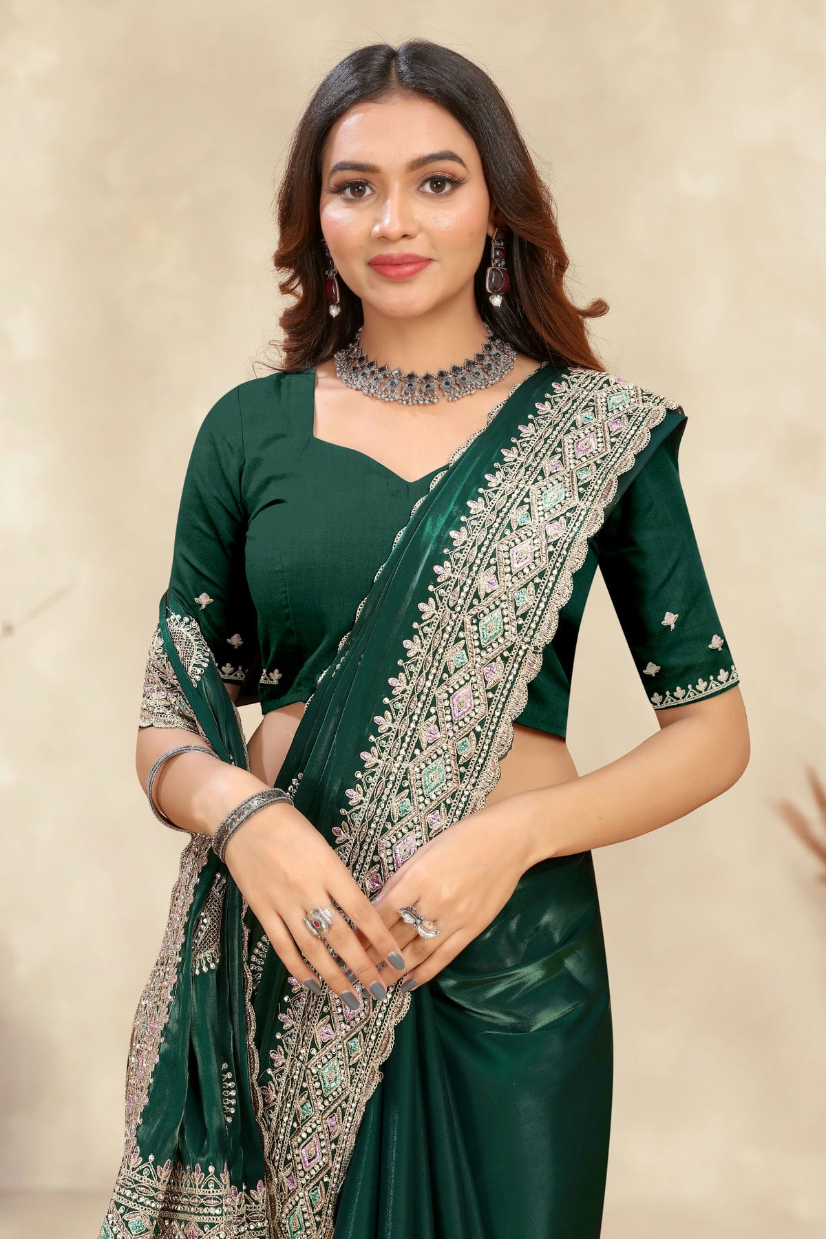 Green Colour Crepe Silk Saree