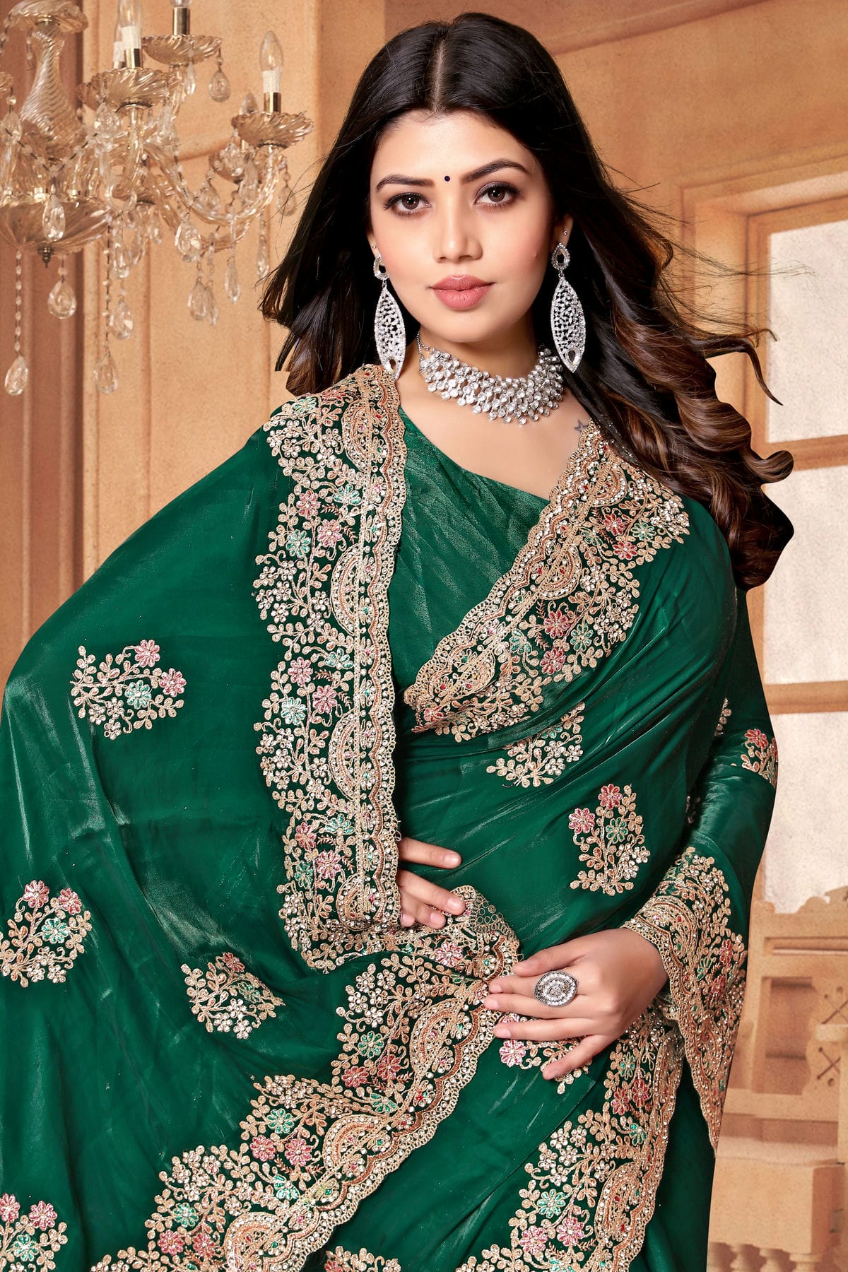 Green Colour Crepe Silk Saree