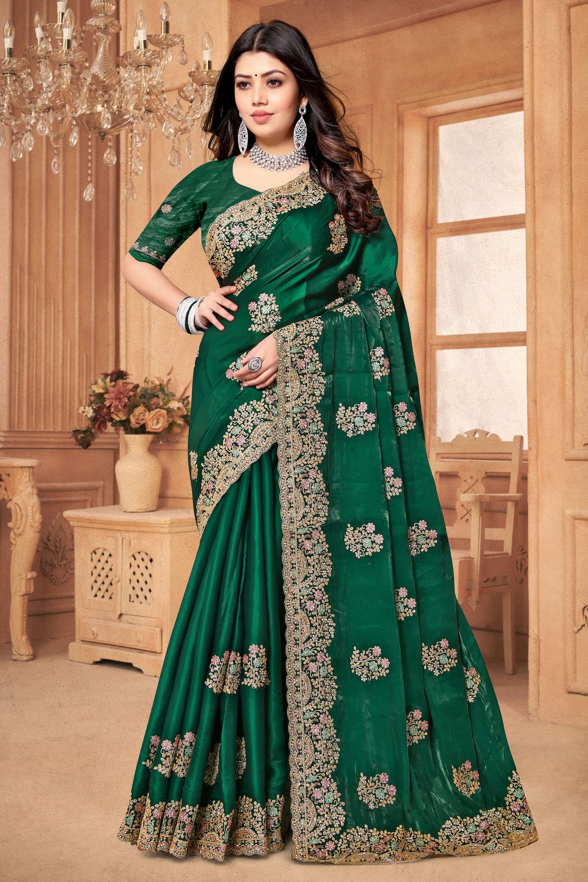 Green Colour Crepe Silk Saree