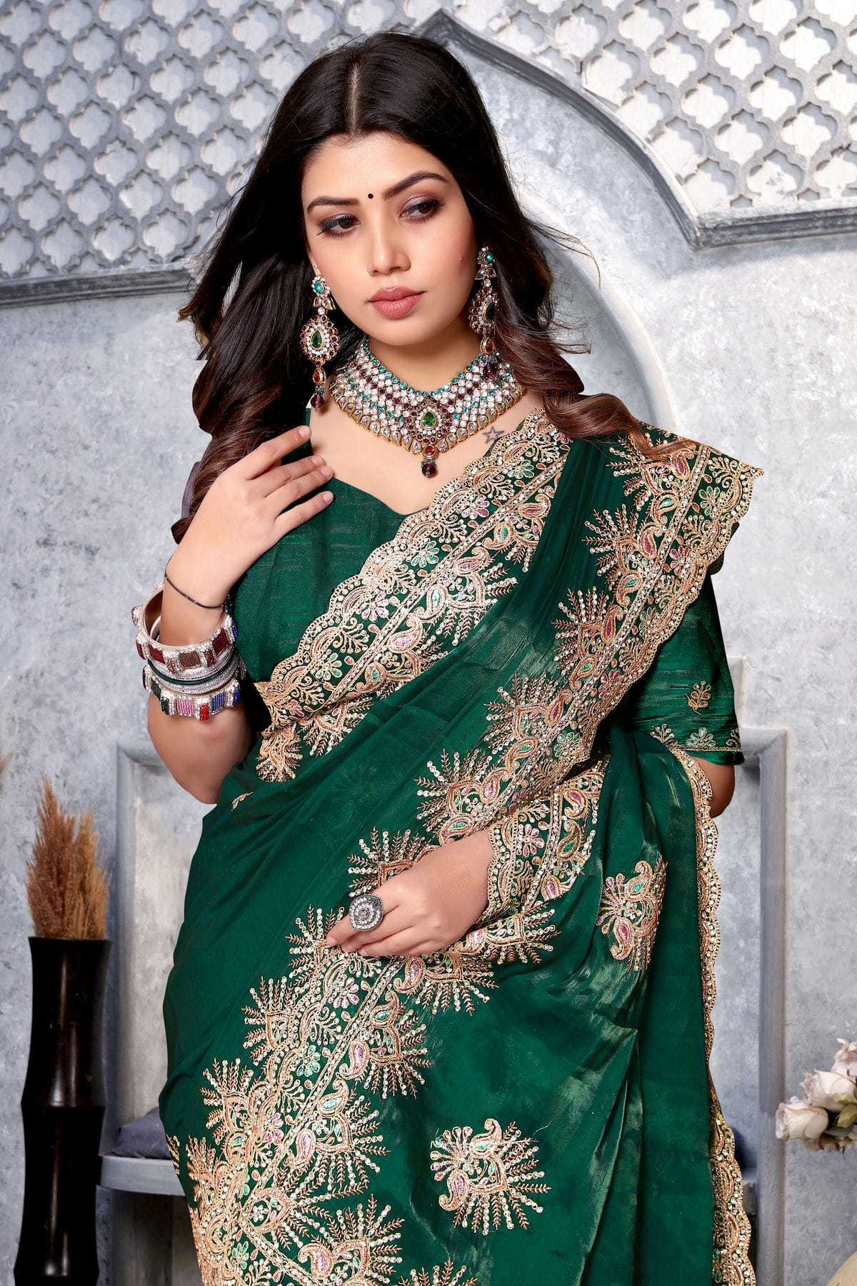 Green Colour Crepe Silk Saree