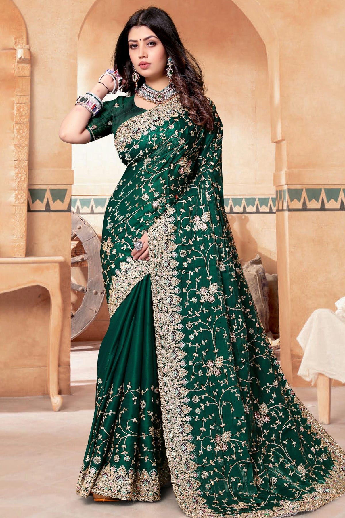 Green Colour Crepe Silk Saree