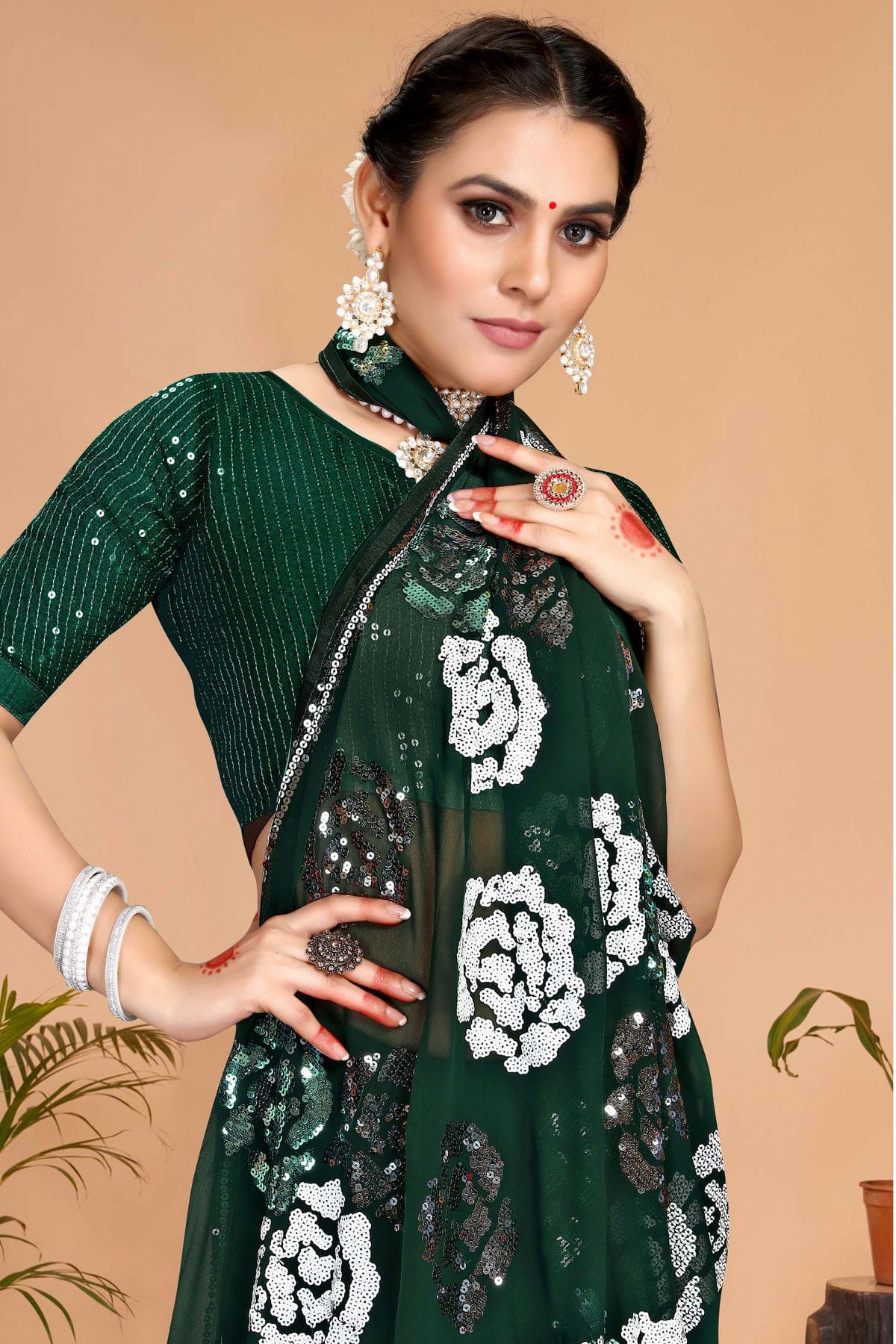 Green Colour Georgette Saree