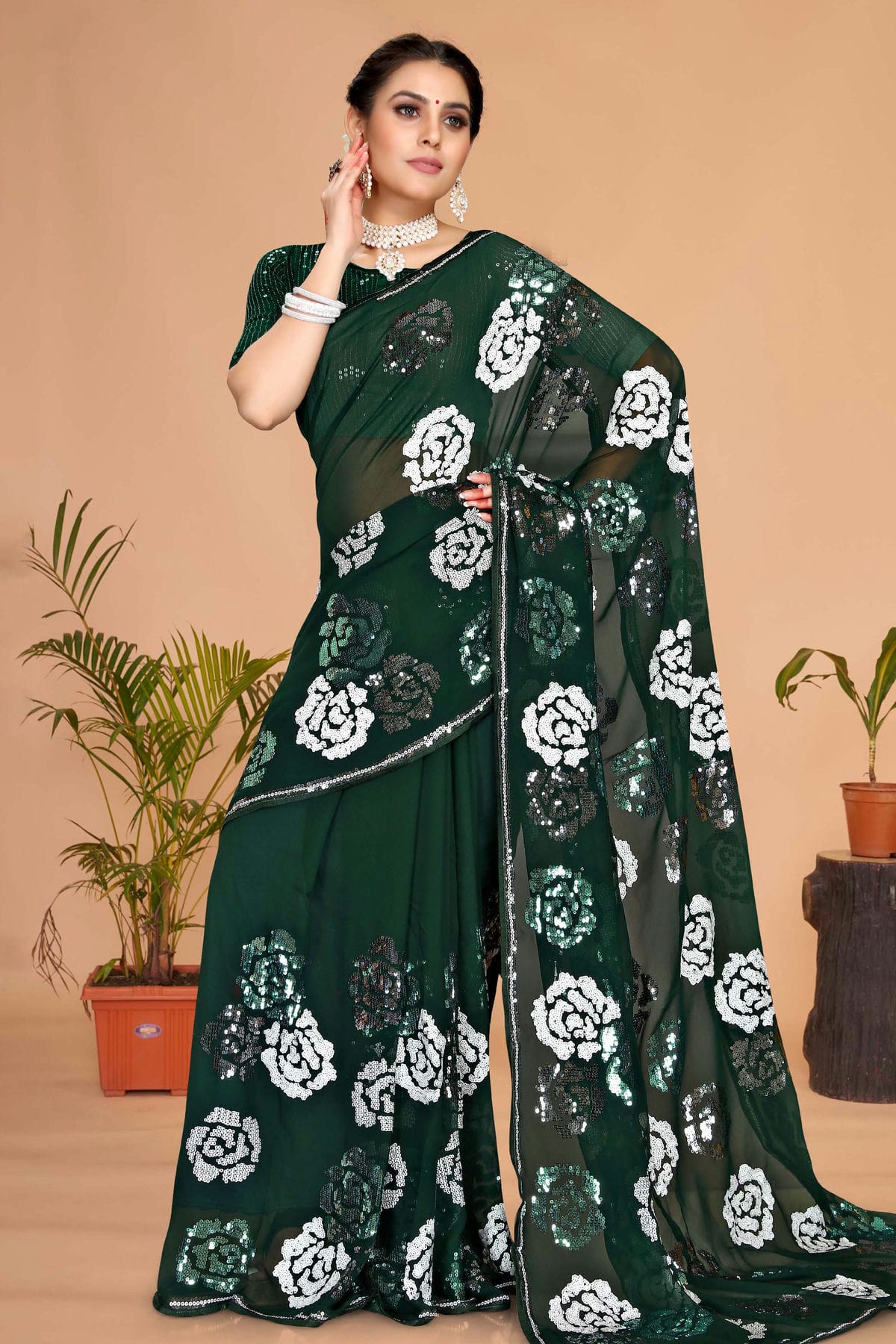 Green Colour Georgette Saree