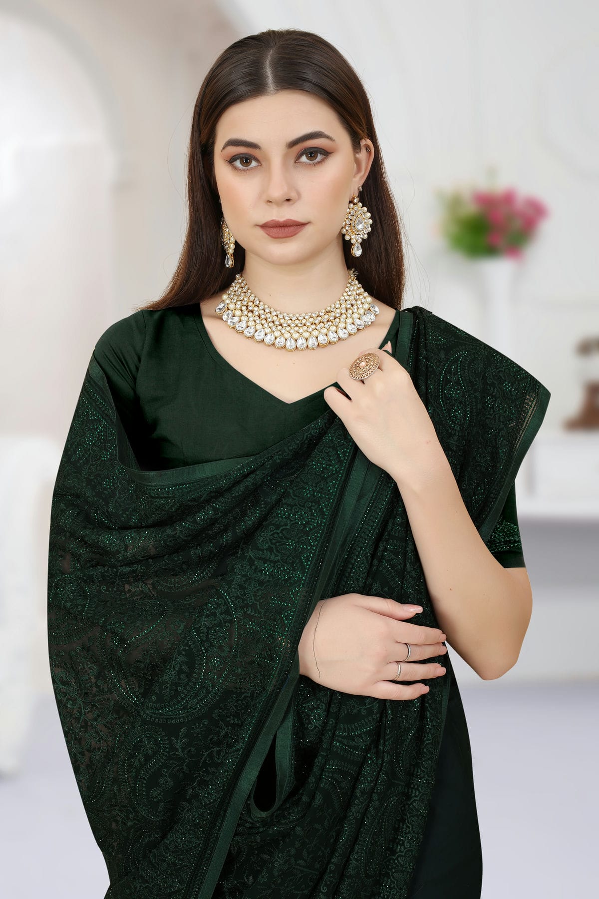 Green Colour Georgette Saree