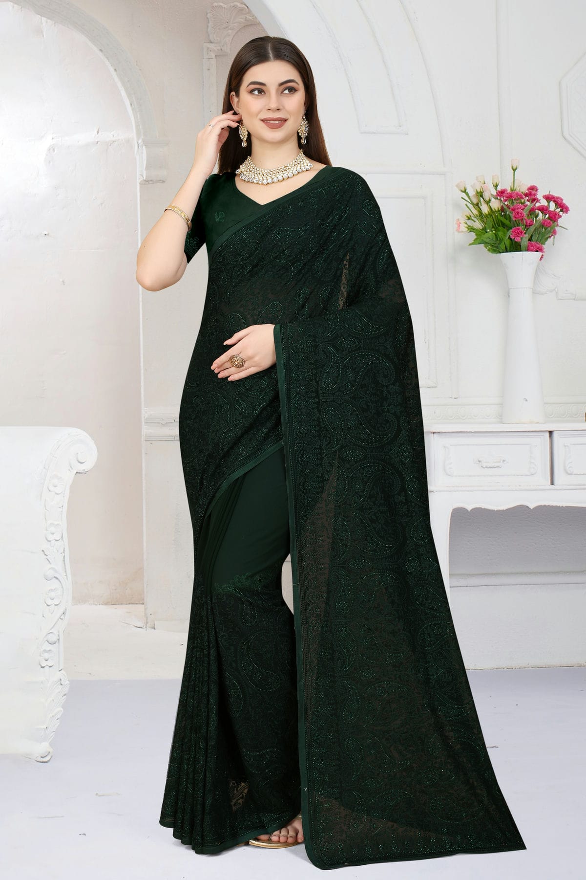 Green Colour Georgette Saree