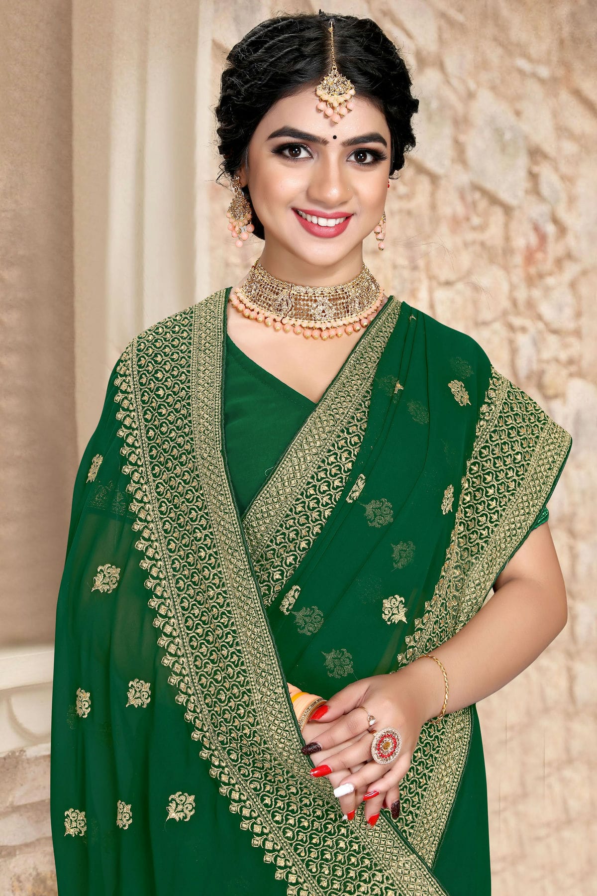 Green Colour Georgette Saree