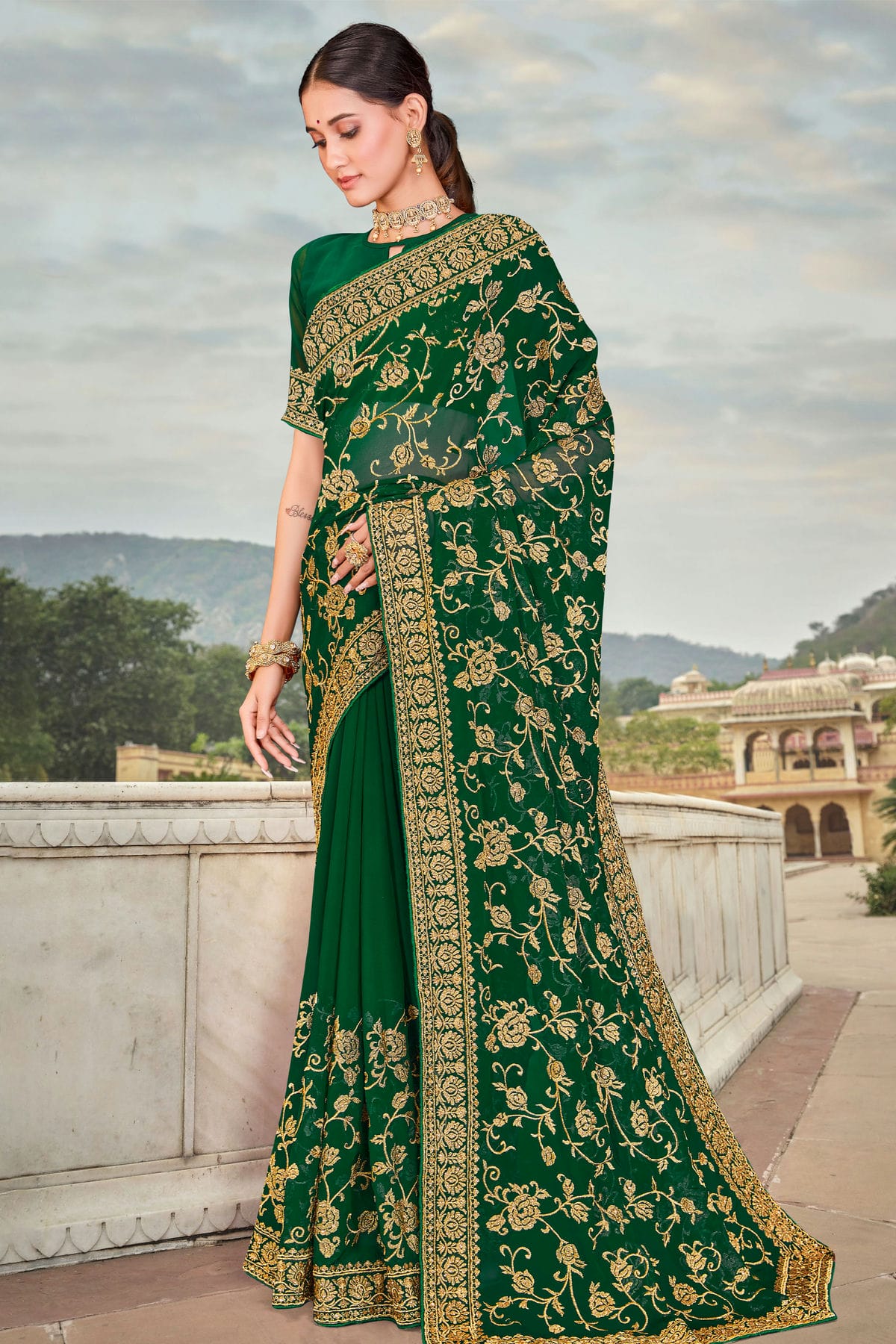 Green Colour Georgette Saree