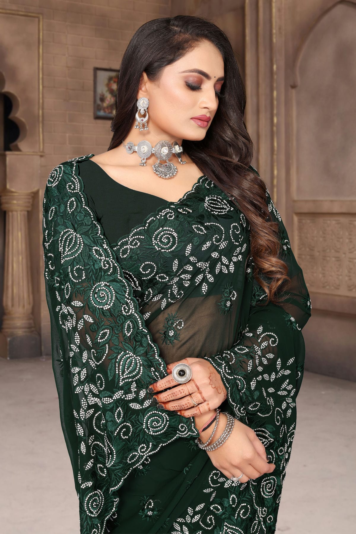 Green Colour Georgette Saree