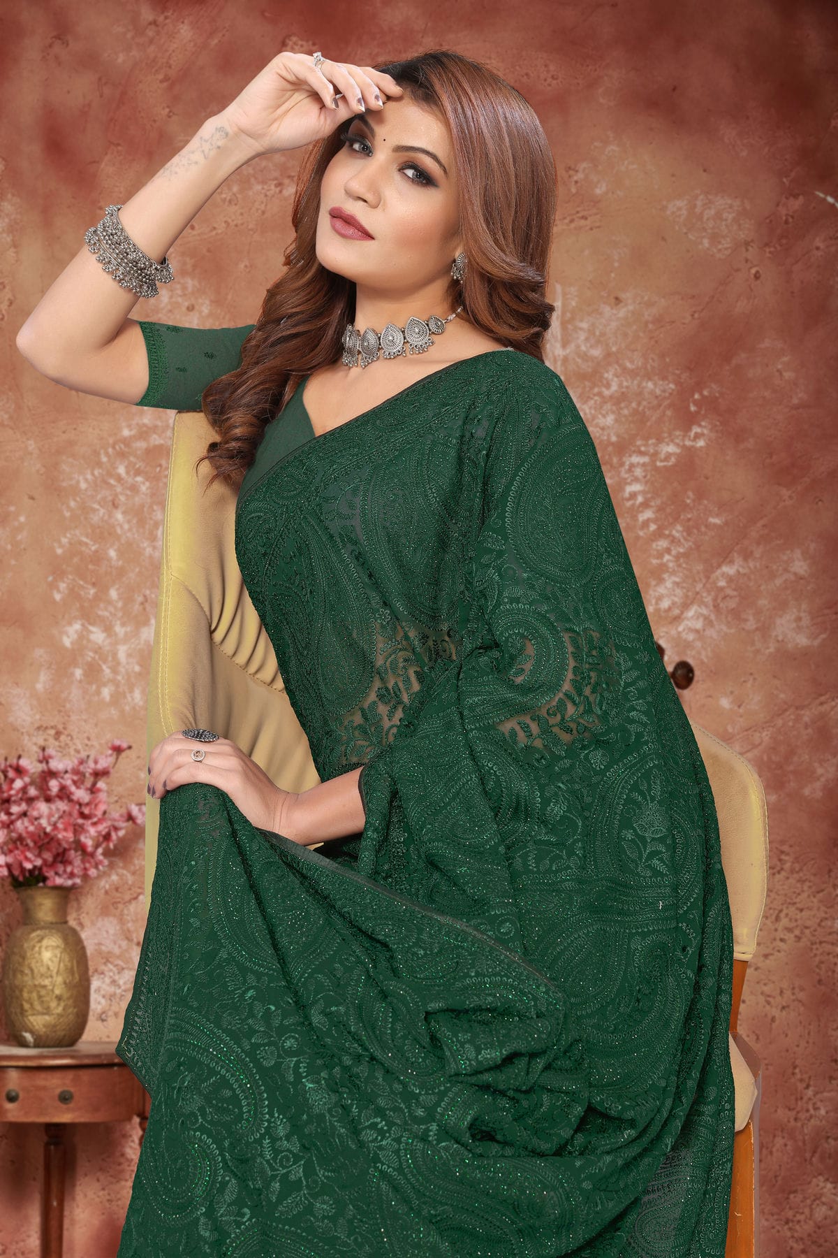 Green Colour Georgette Saree