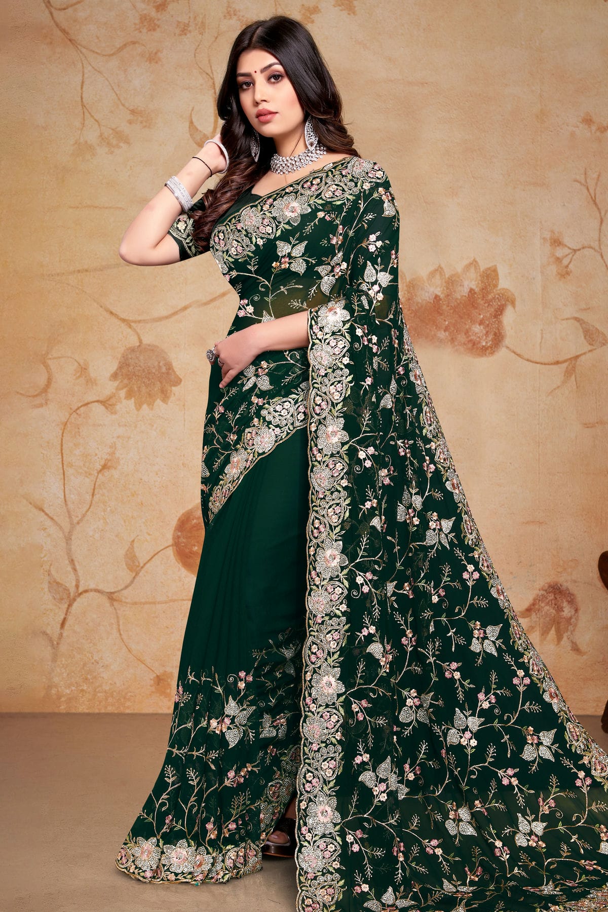 Green Colour Georgette Saree