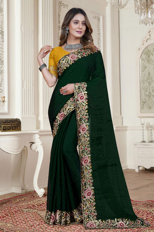 Green Colour Satin Silk Saree