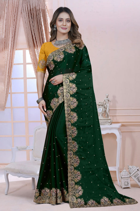 Green Colour Satin Silk Saree