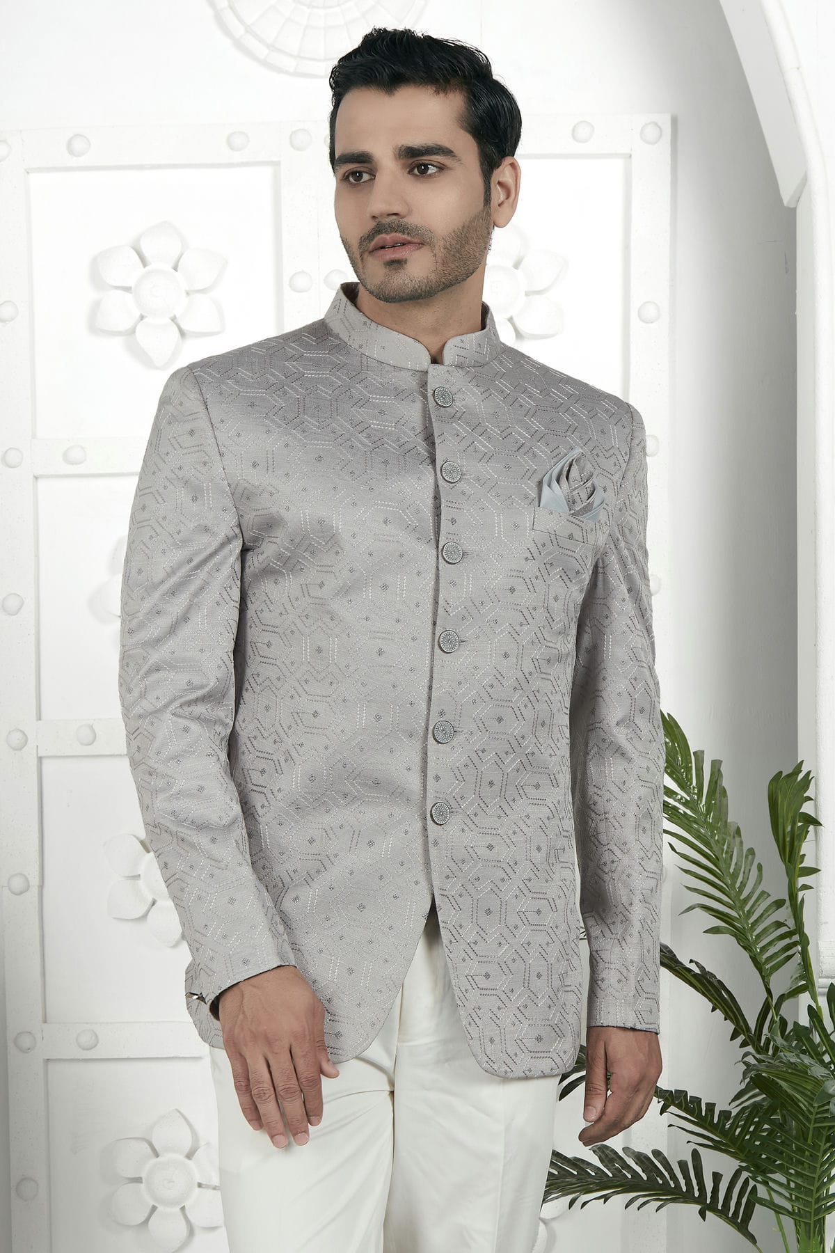 Grey Colour Art Silk Jodhpuri Jacket VSJP1230109