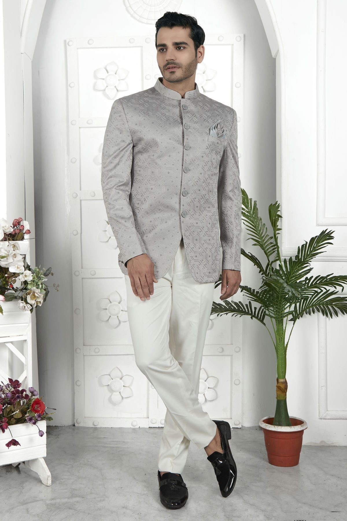 Grey Colour Art Silk Jodhpuri Jacket