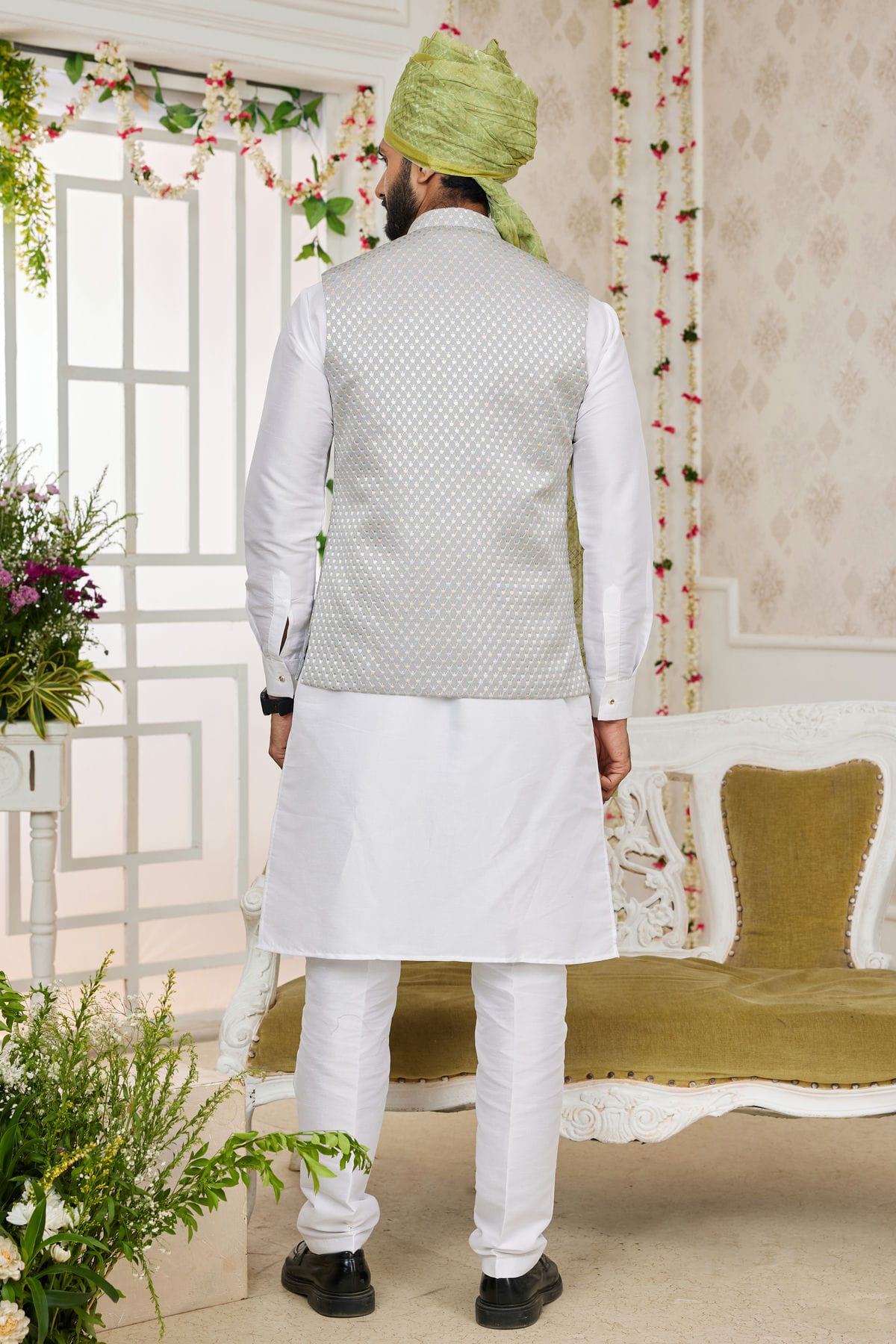 Grey Colour Art Silk Kurta Pajama With Jacket