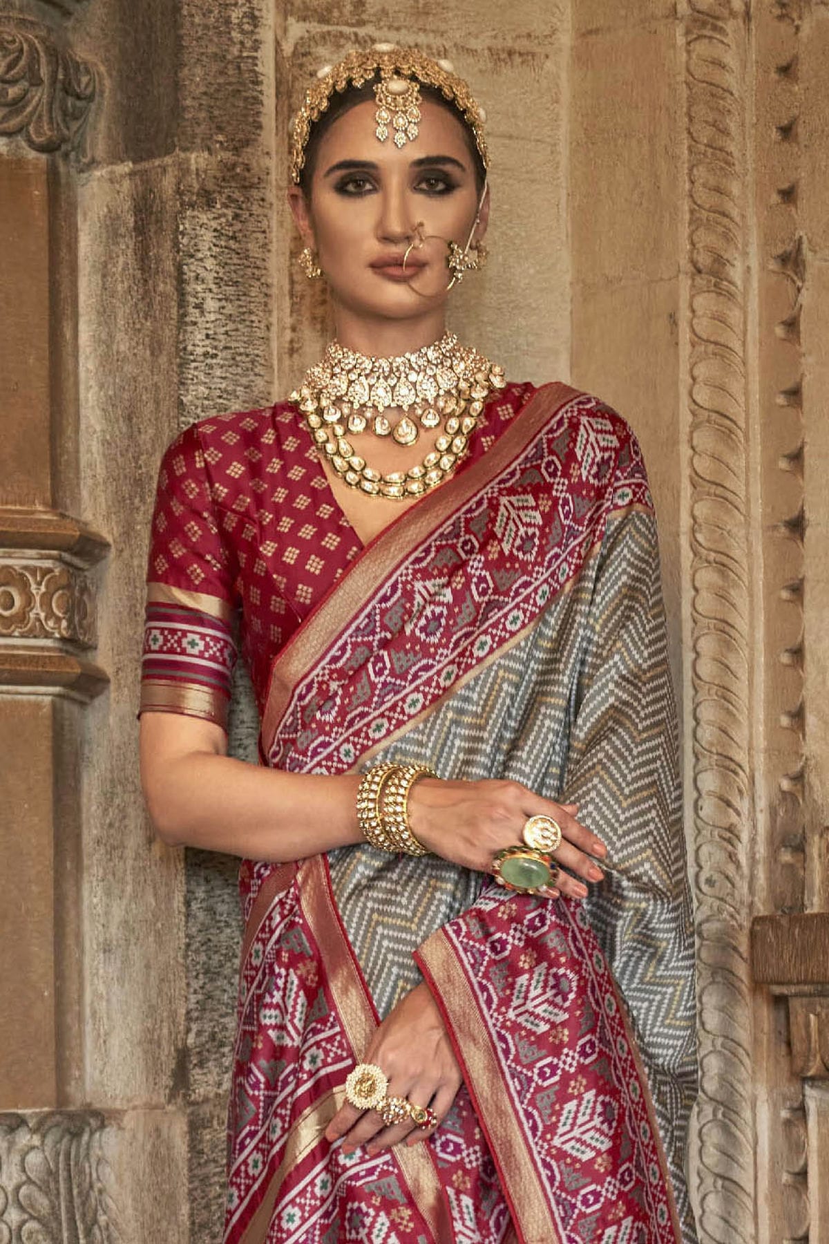 Grey Colour Banarasi Silk Saree