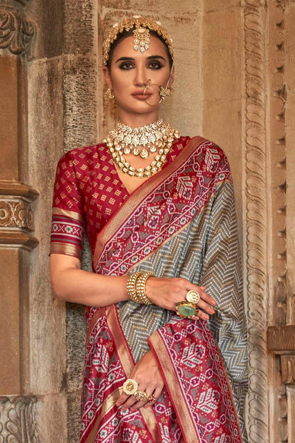 Grey Colour Banarasi Silk Saree