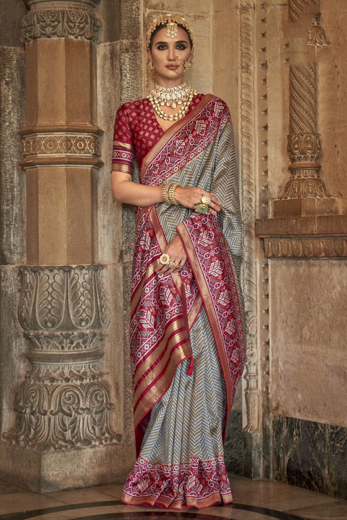 Grey Colour Banarasi Silk Saree