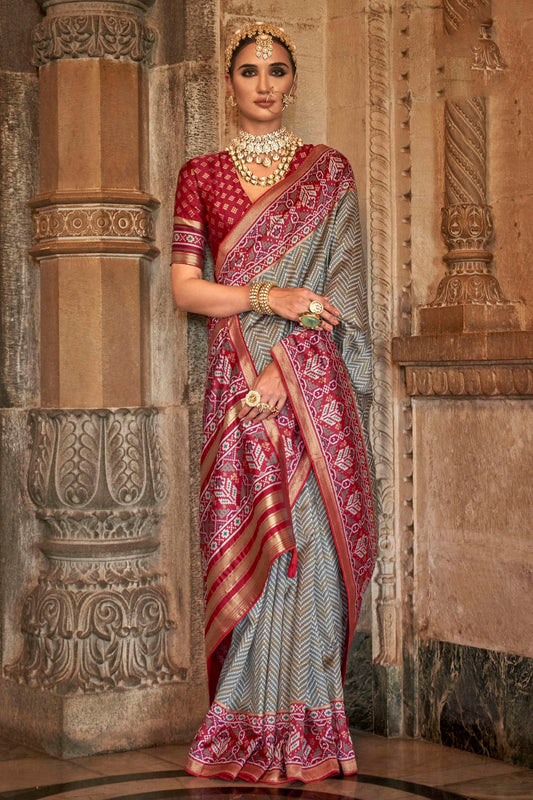 Grey Colour Banarasi Silk Saree