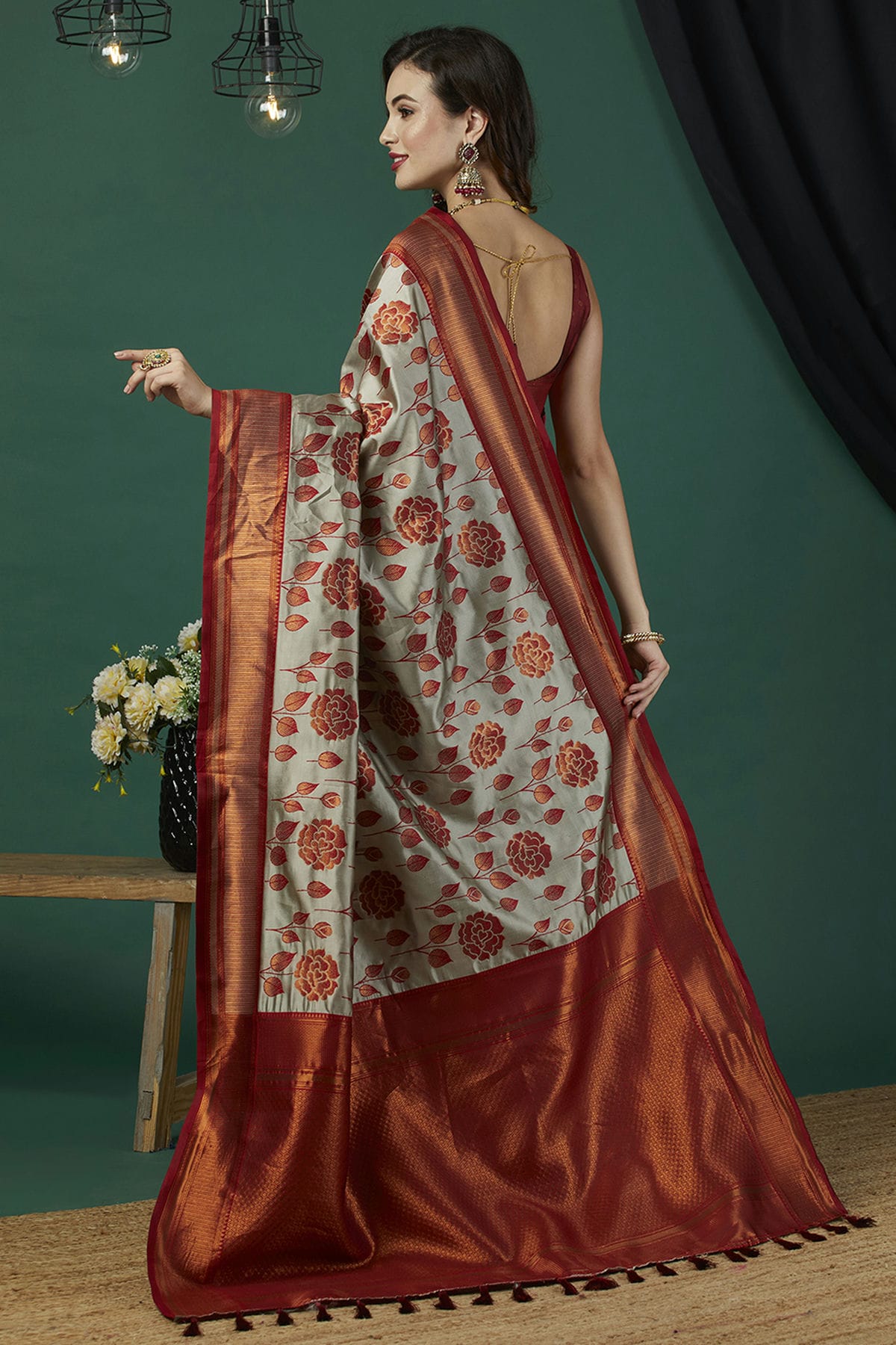 Grey Colour Banarasi Silk Traditional Saree