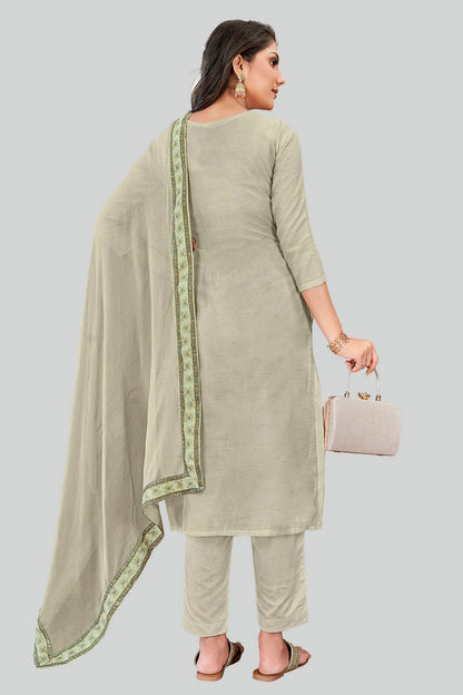 Grey Colour Chanderi Silk Pant Style Suit