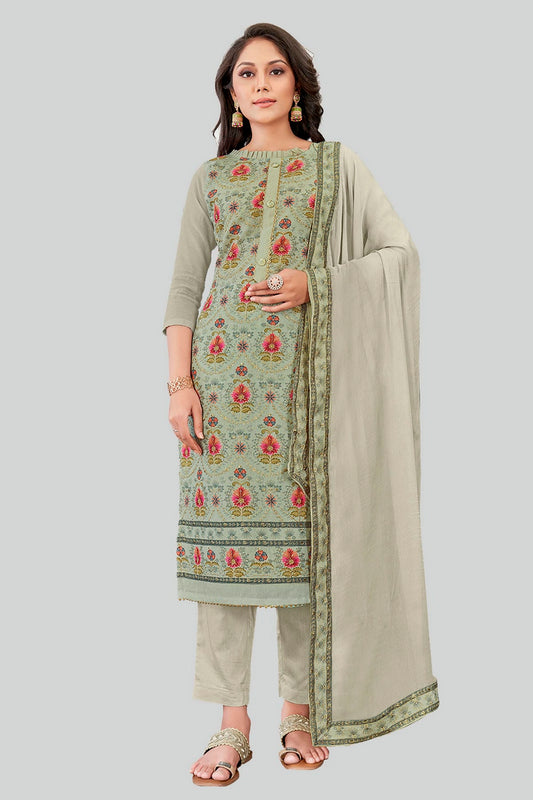 Grey Colour Chanderi Silk Pant Style Suit