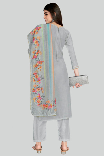 Grey Colour Chanderi Silk Pant Style Suit