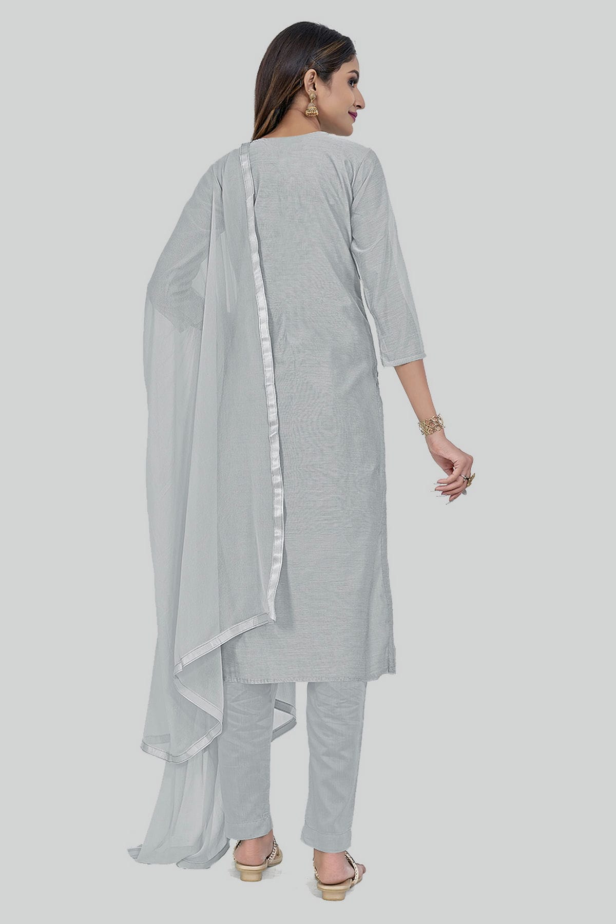 Grey Colour Chanderi Silk Pant Style Suit