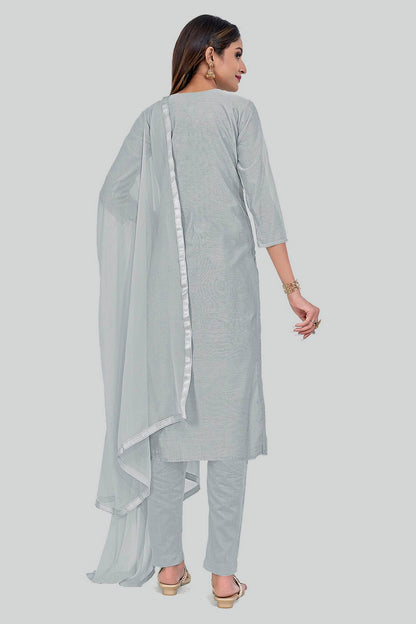 Grey Colour Chanderi Silk Pant Style Suit