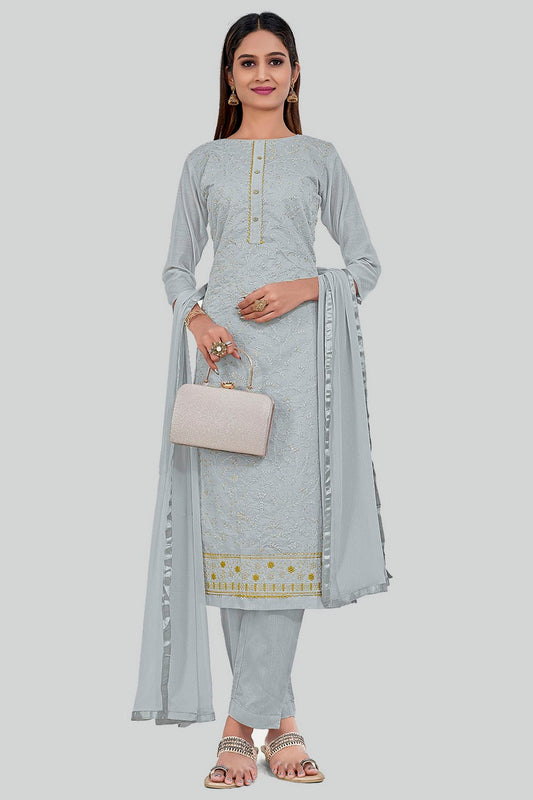 Grey Colour Chanderi Silk Pant Style Suit