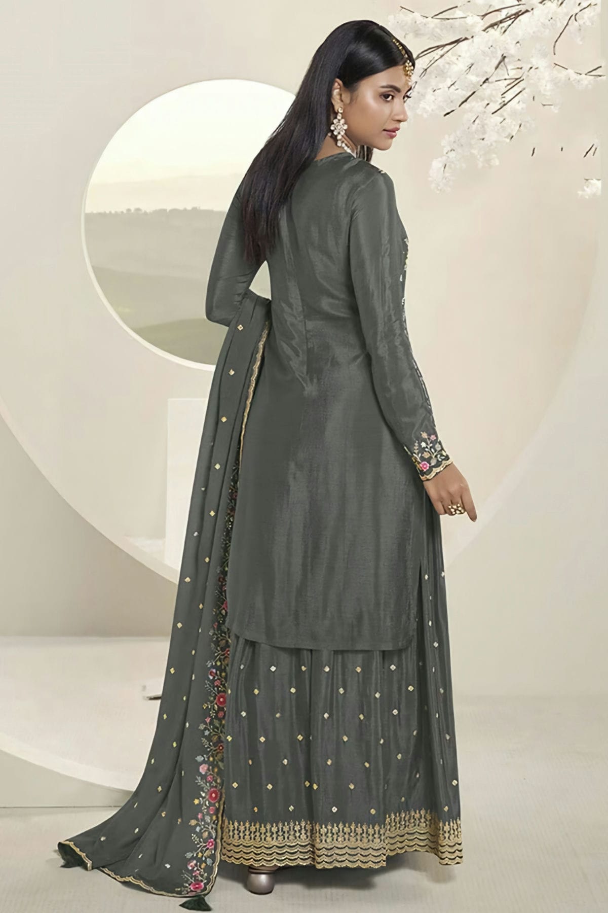 Grey Colour Chinon Sharara Suit