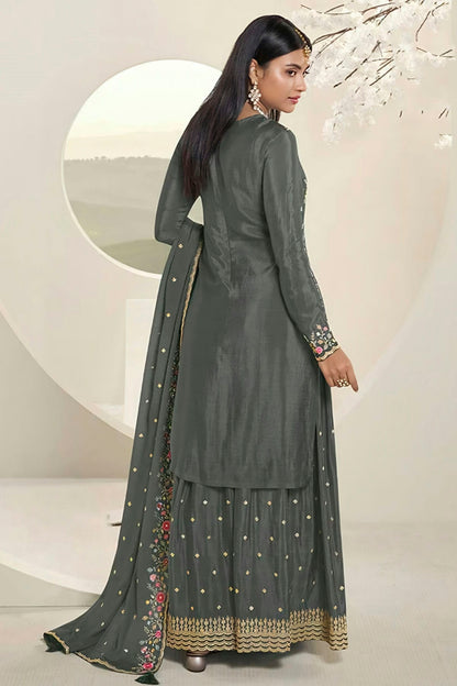 Grey Colour Chinon Sharara Suit