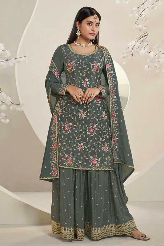 Grey Colour Chinon Sharara Suit