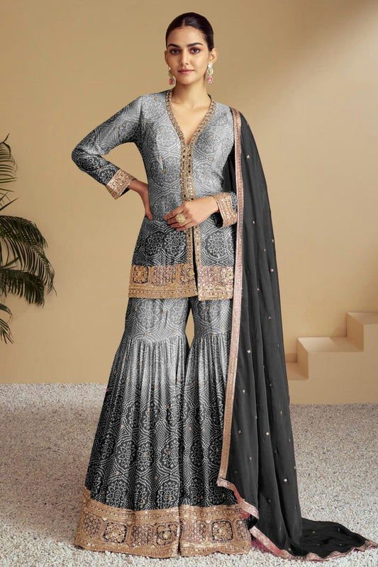 Grey Colour Chinon Sharara Suit