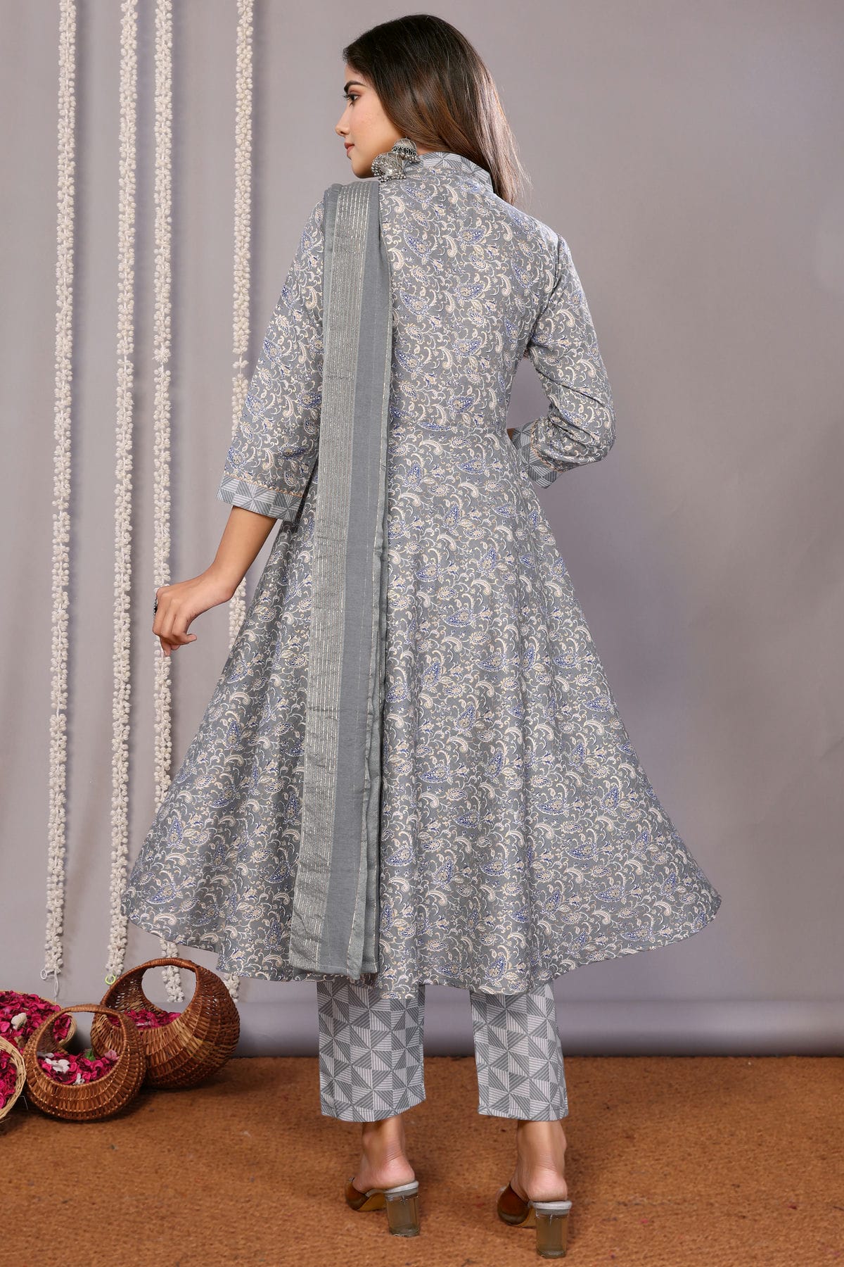 Grey Colour Cotton Blend Stitched Suit VSSS1112302