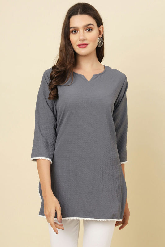 Grey Colour Cotton Crush Solid Work Readymade Top