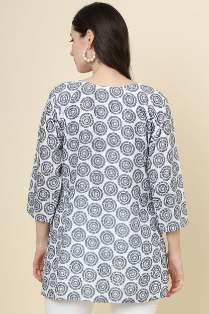 Grey Colour Cotton Printed Work Readymade Top