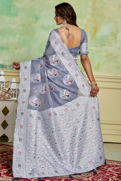 Grey Colour Cotton Traditional Saree