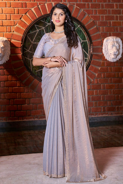 Grey Colour Crush Silk Designer Saree