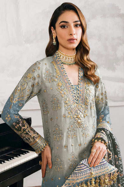 Grey Colour Faux Georgette Semi Stitched Pakistani Suit VSSM1140481