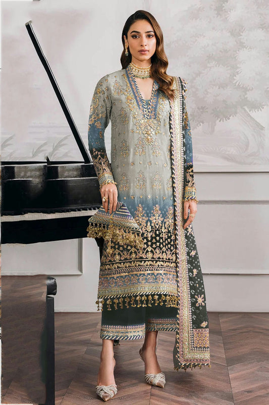 Grey Colour Faux Georgette Semi Stitched Pakistani Suit