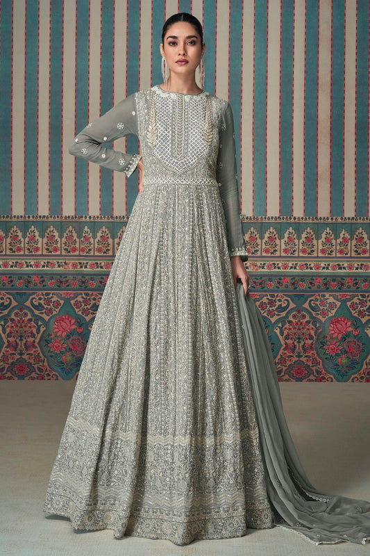 Grey Colour Georgette Anarkali Suit