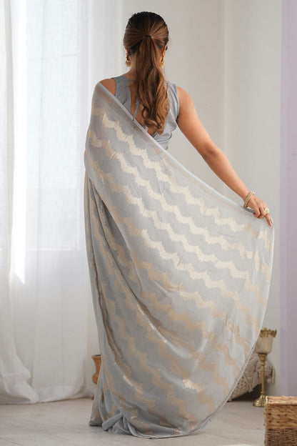 Grey Colour Georgette Designer Saree