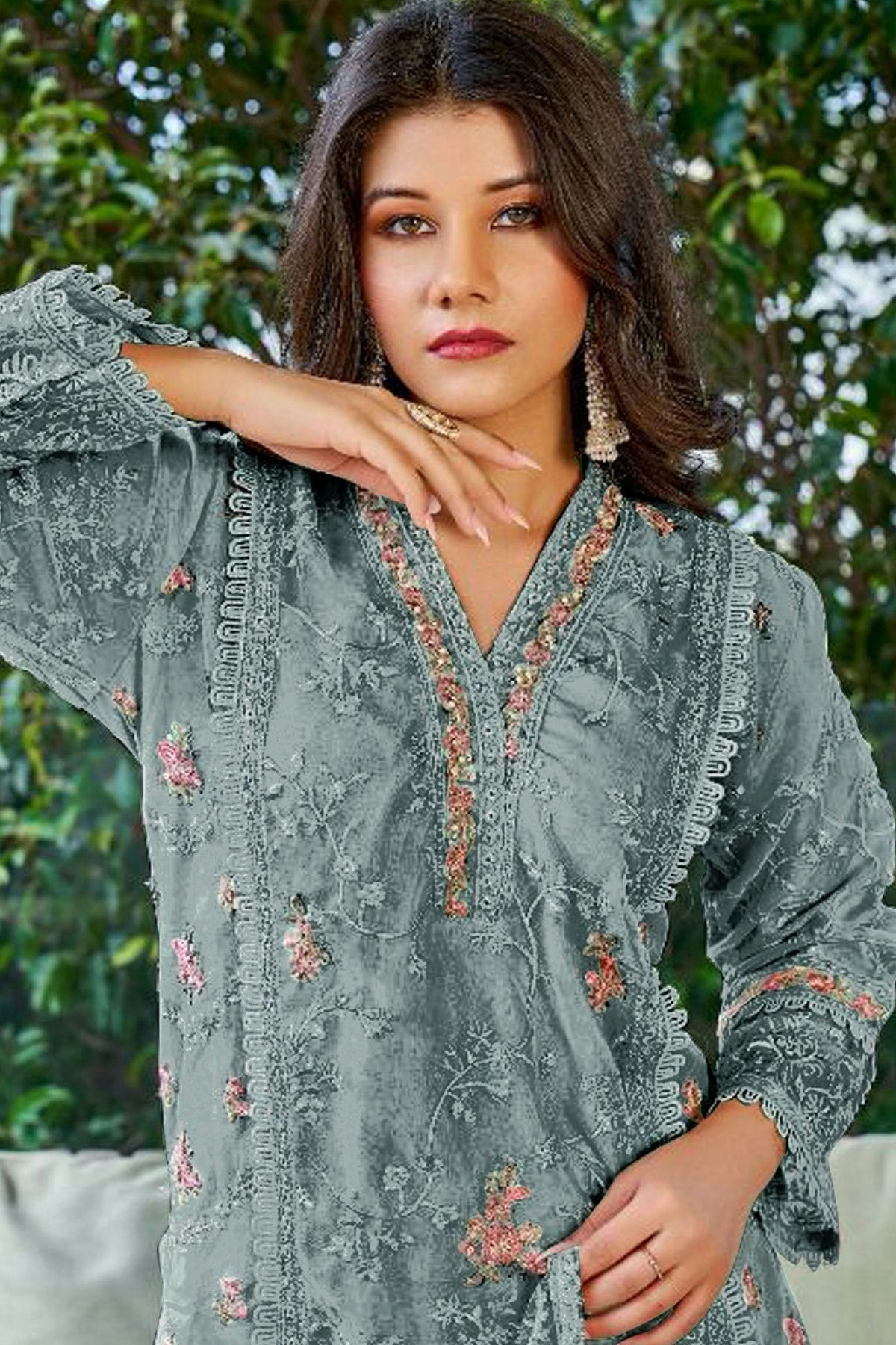 Grey Colour Georgette Pakistani Suit