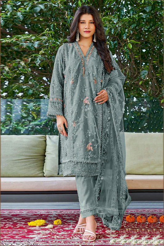 Grey Colour Georgette Pakistani Suit