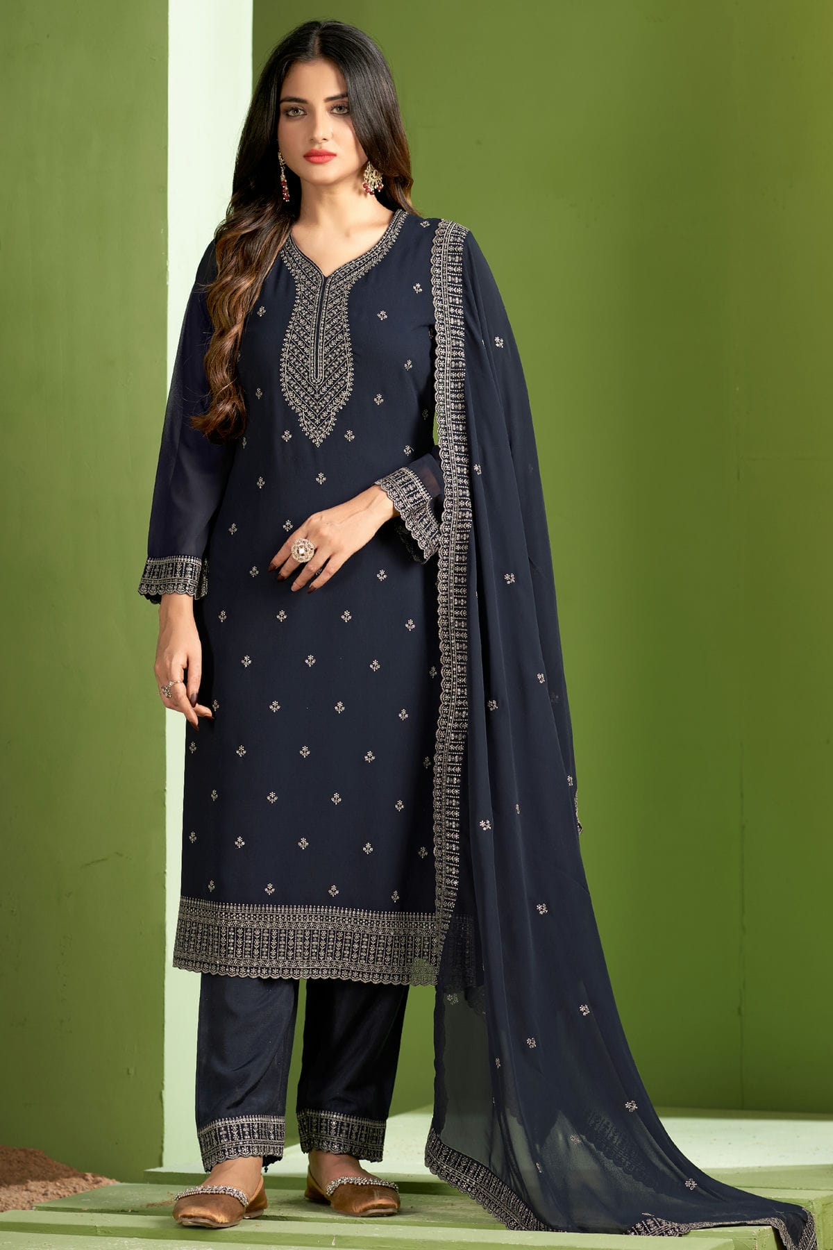 Grey Colour Georgette Pant Style Suit