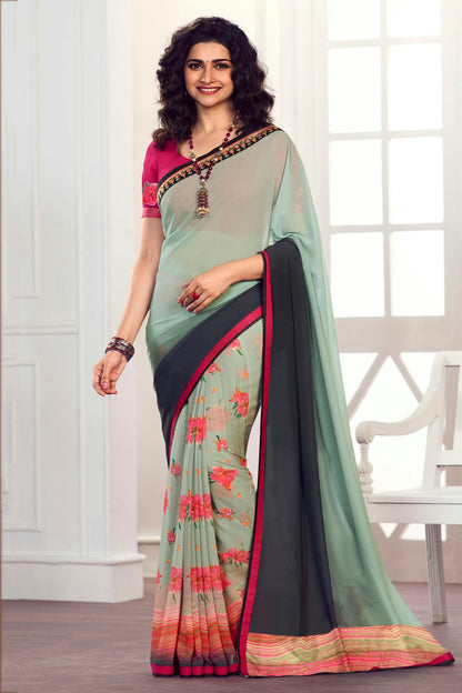 Grey Colour Georgette Printed Saree