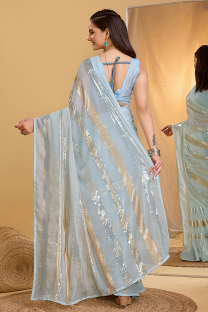 Grey Colour Georgette Saree