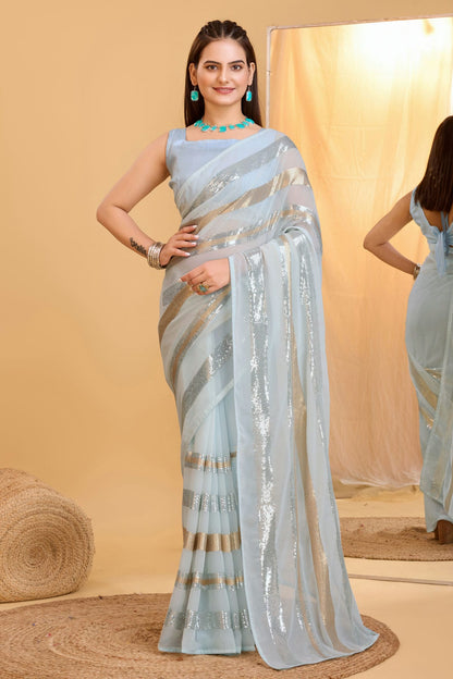 Grey Colour Georgette Saree